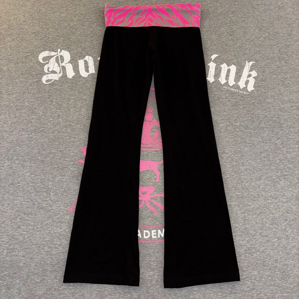 Victoria’s Secret Pink & Gray Zebra Tiger Stripe Foldover Flare Leggings Small - Picture 5 of 12